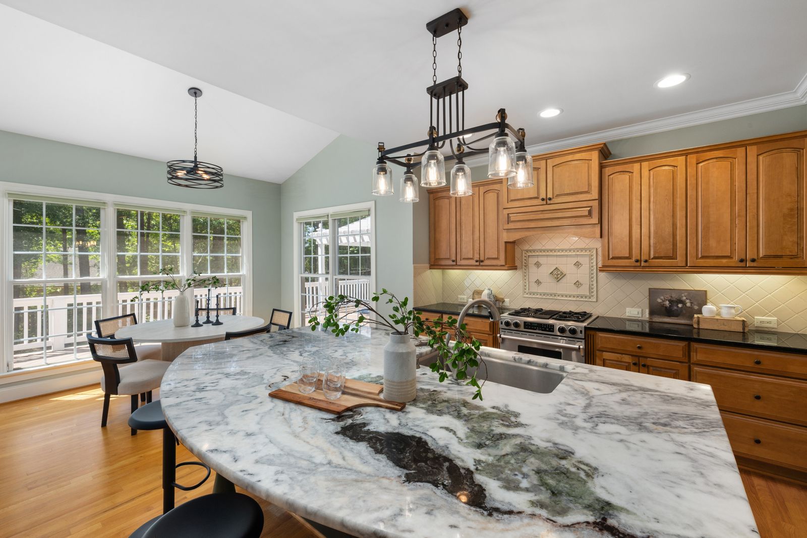 Cabinetry scribed level, stone templated, punch list closed